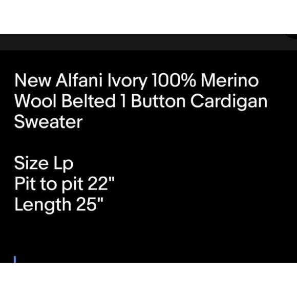 New Ivory 100% Merino Wool Belted 1 Button Cardigan Sweater Office Alfani Sz Lp - Picture 7 of 7